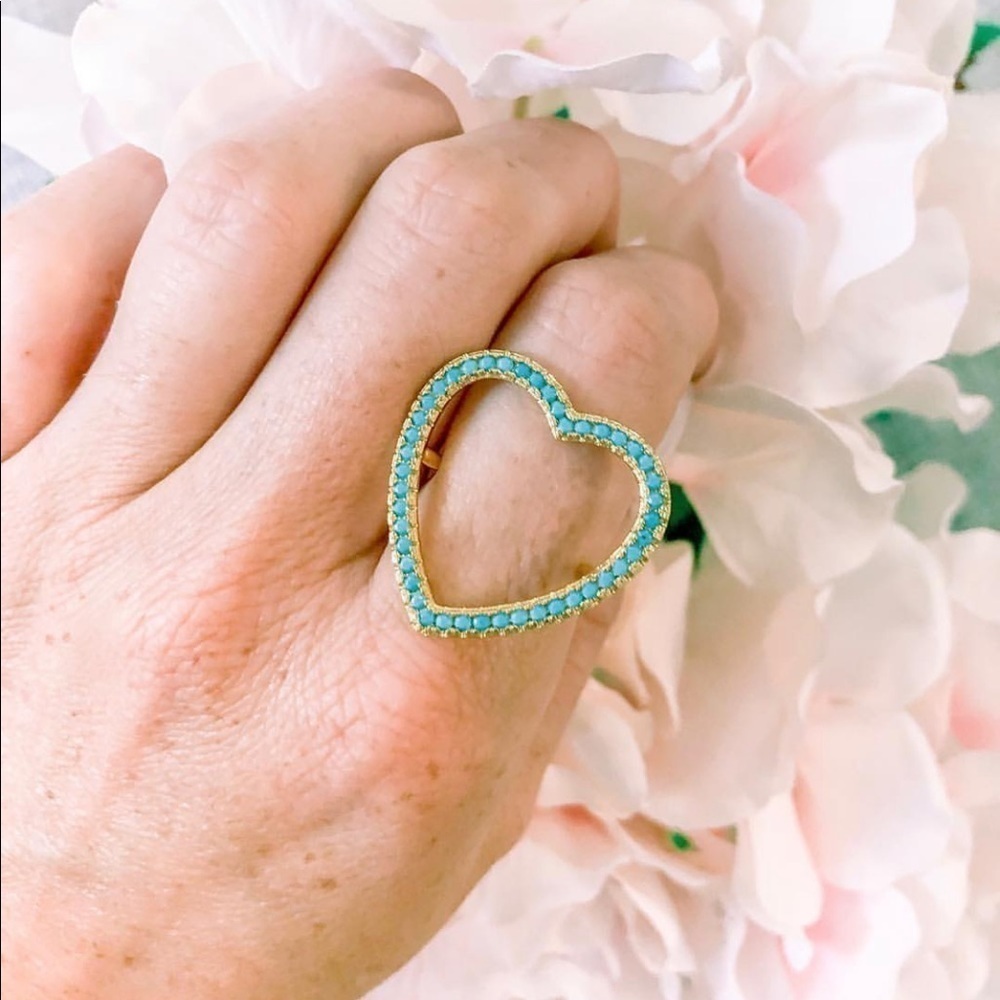 Open Heart Turquoise & Gold Ring